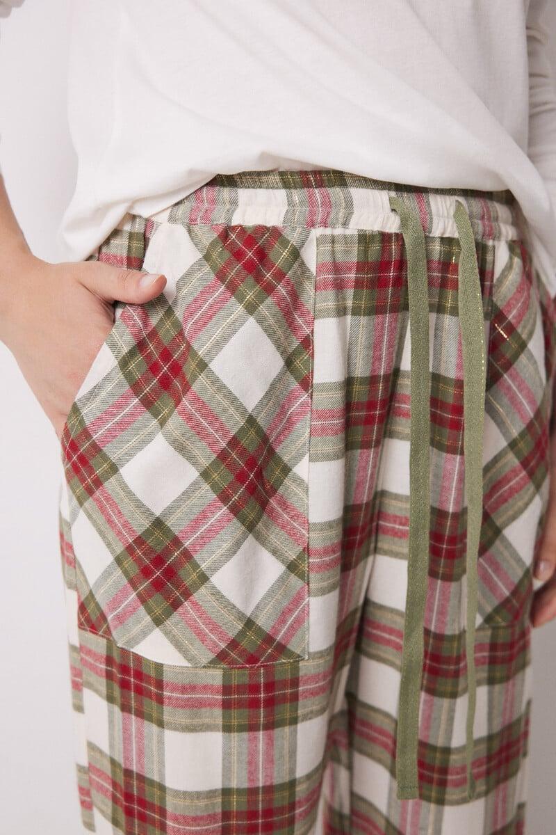 Cortefiel Pantalón Pijama Cuadros Algodón Verde
