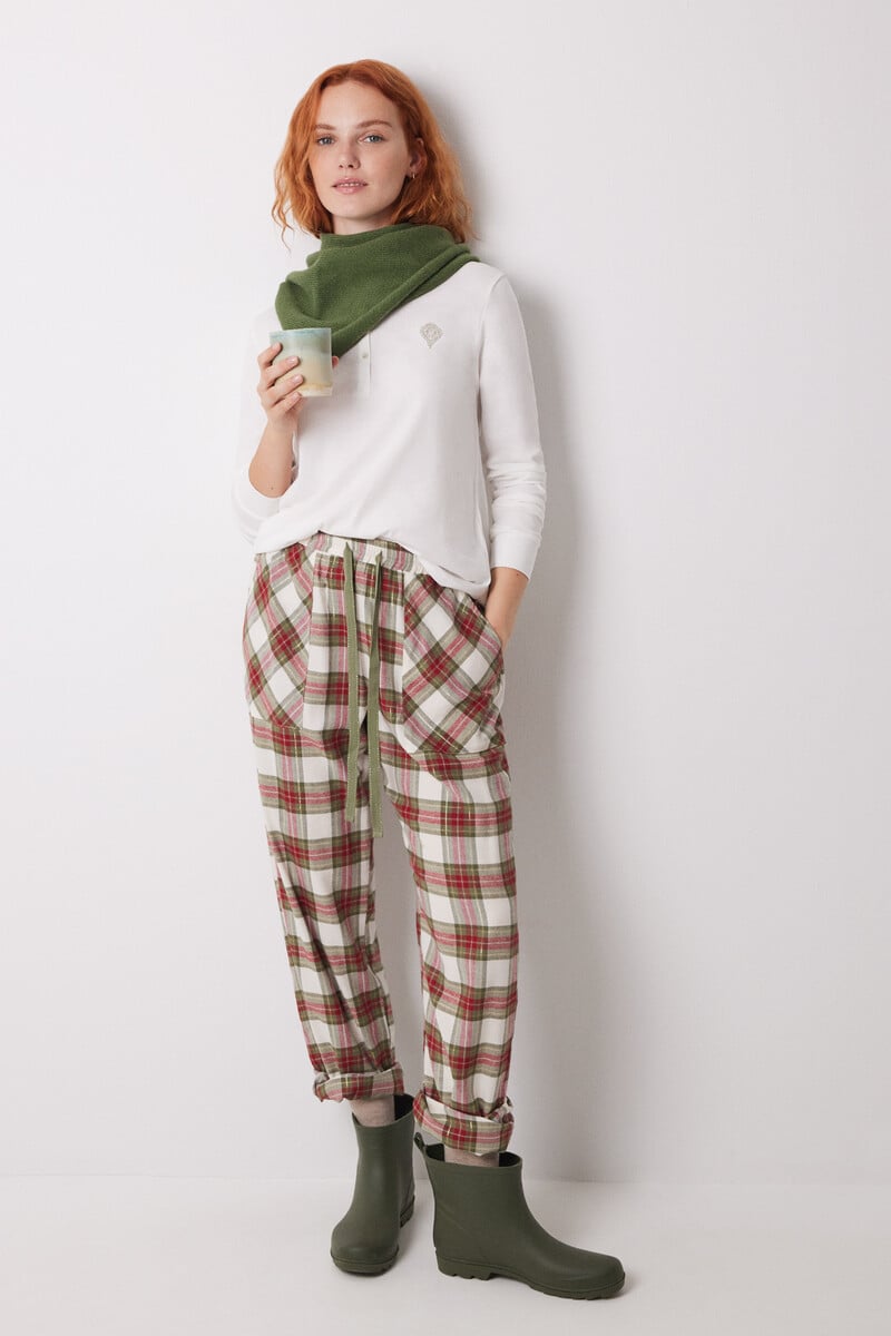 Cortefiel Pantalón pijama cuadros algodón verde