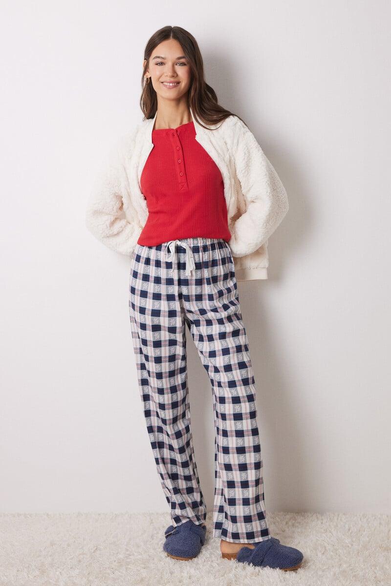 Cortefiel Pantalón Pijama Cuadros Azul