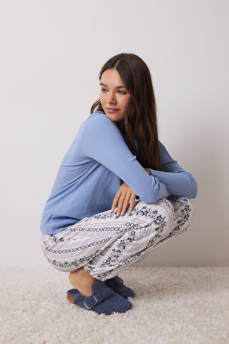 Cortefiel Pantalón pijama rayas flores