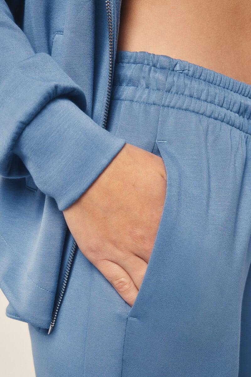 Cortefiel Pantalón Recto Ancho Tacto Suave Azul
