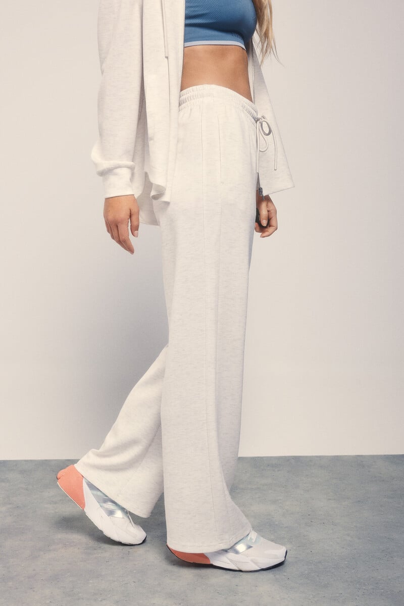 Cortefiel Pantalón Recto Ancho Tacto Suave Gris