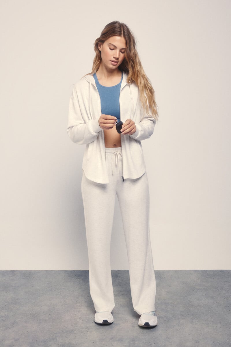 Cortefiel Pantalón Recto Ancho Tacto Suave Gris