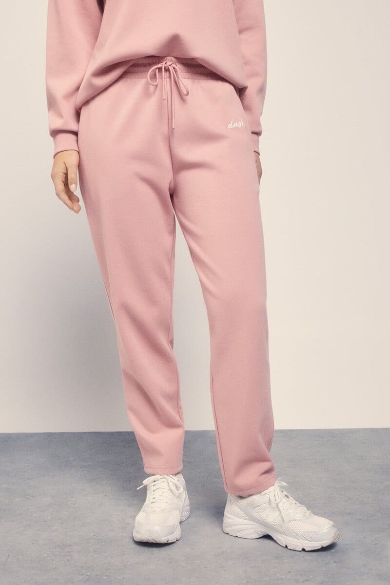 Cortefiel Pantalón Recto Felpa Piqué Rosa
