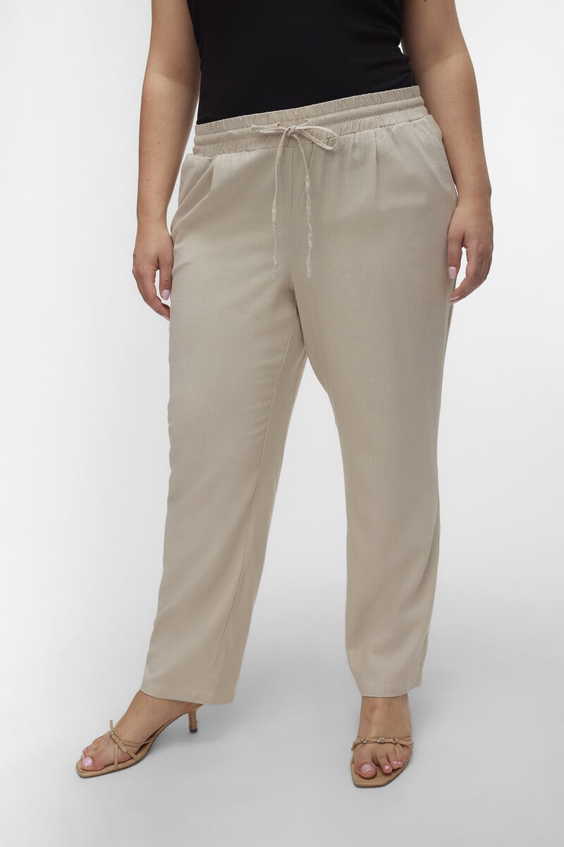 Cortefiel Pantalón Tobillero De Lino Talla Grande