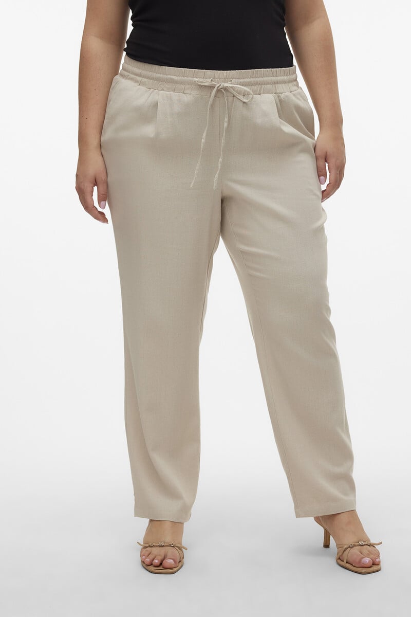 Cortefiel Pantalón Tobillero De Lino Talla Grande
