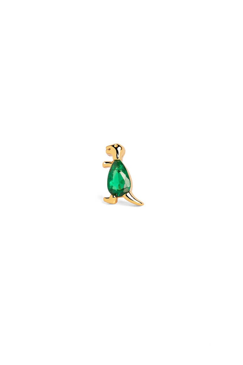 Cortefiel Pendiente Suelto Dino T Rex Green Oro