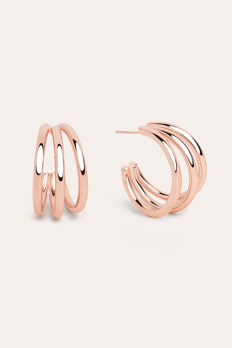 Cortefiel Pendientes Aro Triple Baño Oro Rosa
