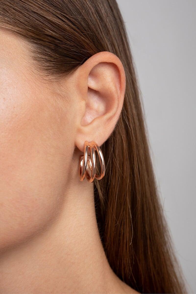 Cortefiel Pendientes Aro Triple Baño Oro Rosa