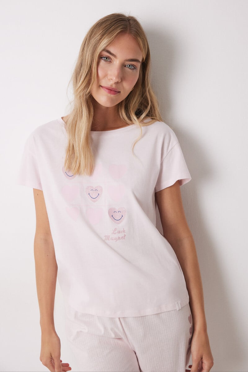 Cortefiel Pijama 100% Algodón Rosa Corazones