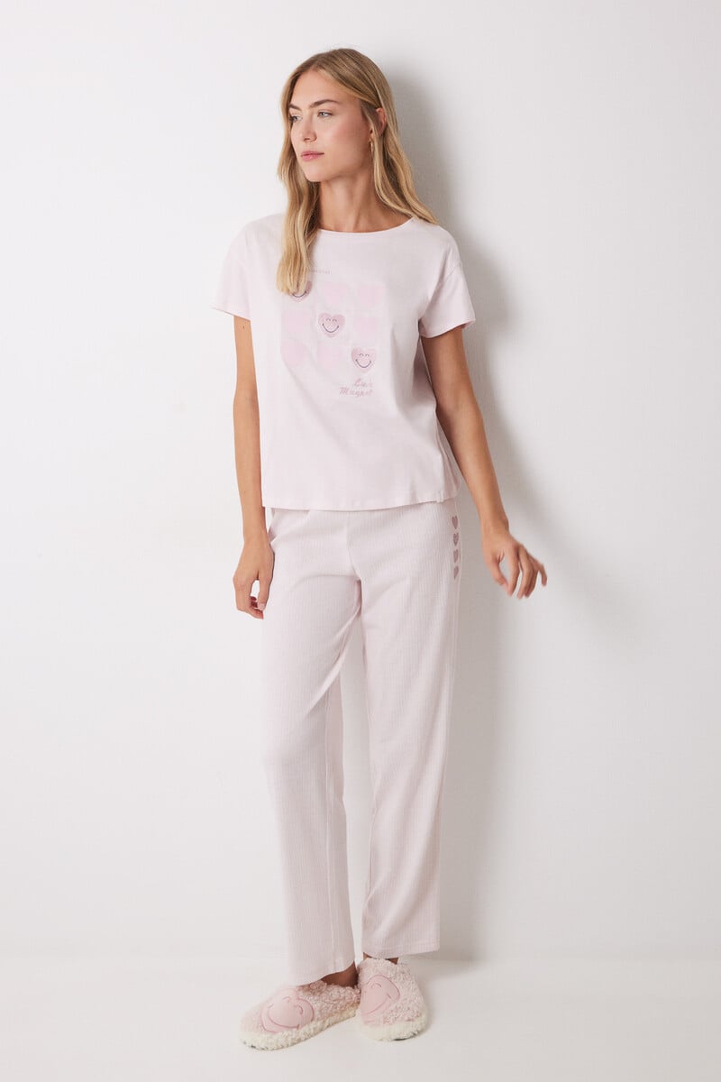 Cortefiel Pijama 100% Algodón Rosa Corazones