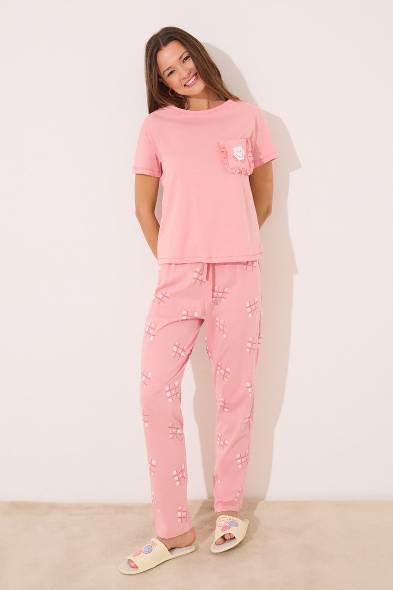 Cortefiel Pijama 100% Algodón Rosa Smiley