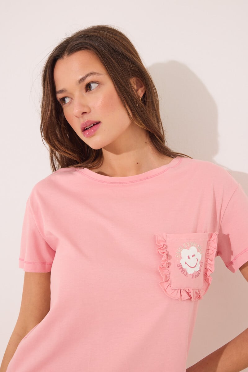 Cortefiel Pijama 100% Algodón Rosa Smiley