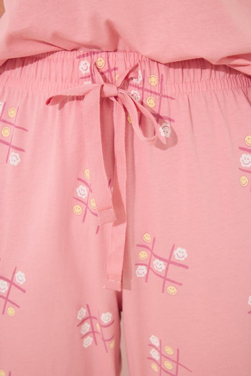 Cortefiel Pijama 100% Algodón Rosa Smiley