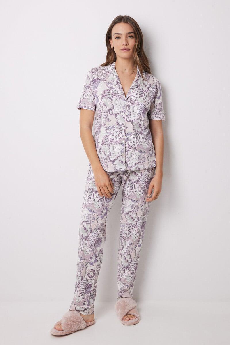 Cortefiel Pijama camisero 100% algodón flores