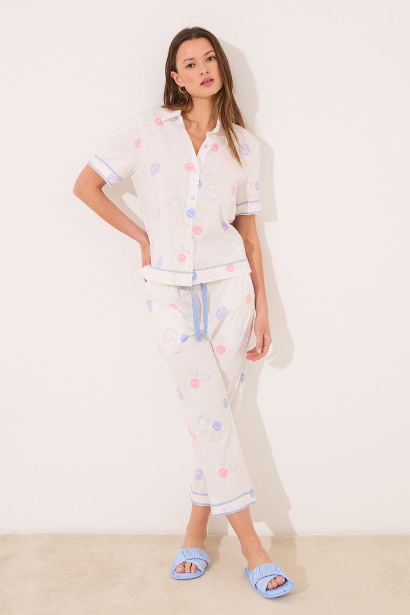 Cortefiel Pijama camisero 100% algodón Smiley
