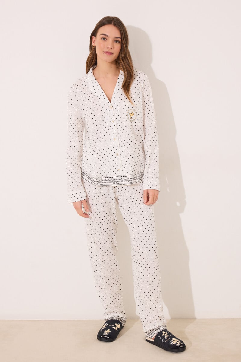 Cortefiel Pijama camisero algodón topos Snoopy