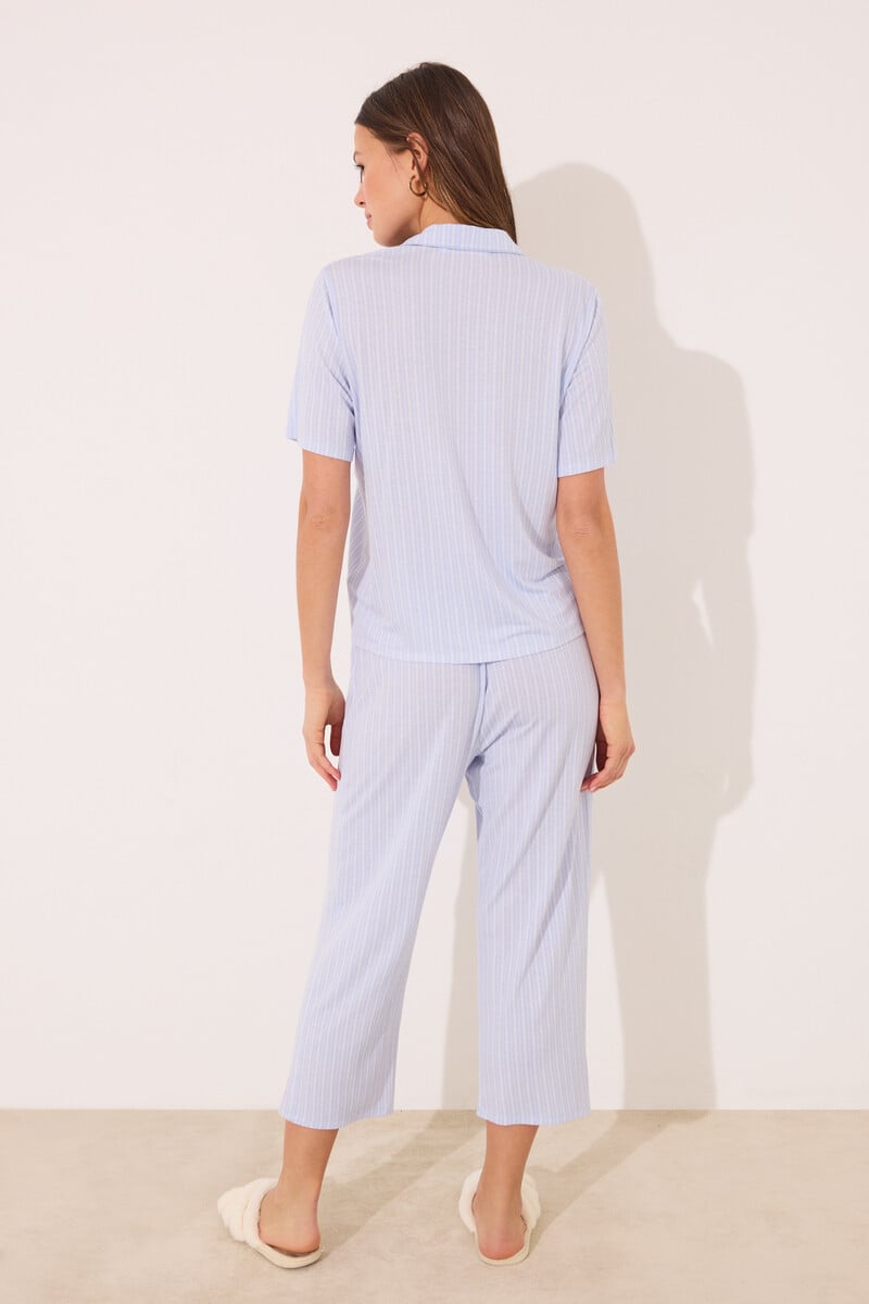 Cortefiel Pijama Camisero Capri Viscosa Azul Rayas