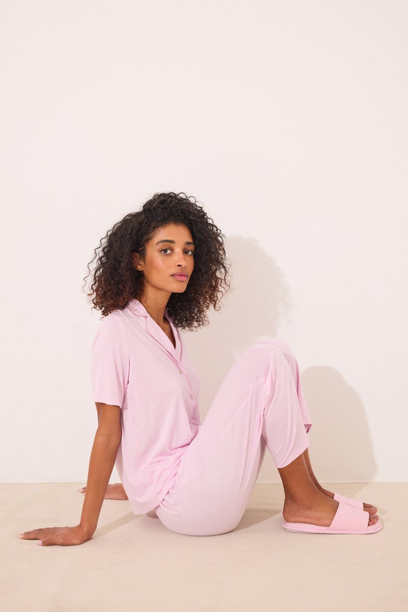 Cortefiel Pijama camisero Capri viscosa rosa