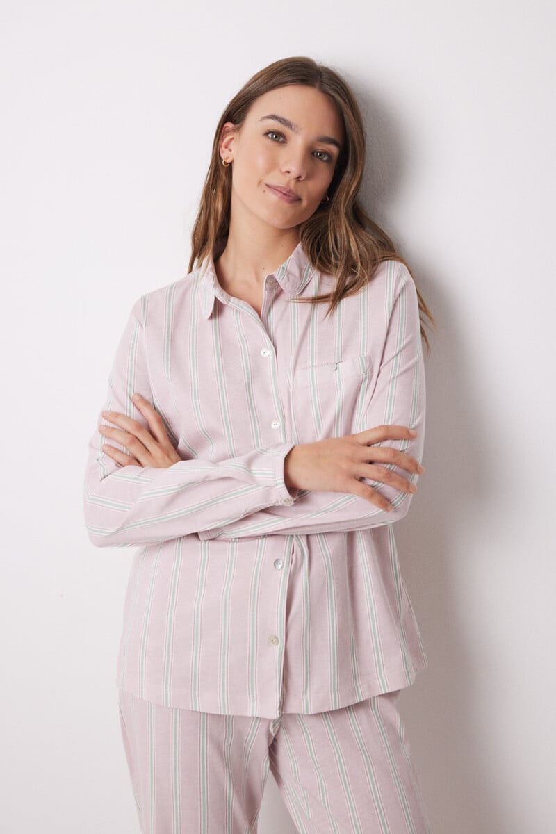 Cortefiel Pijama Camisero Largo 100% Algodón Rayas