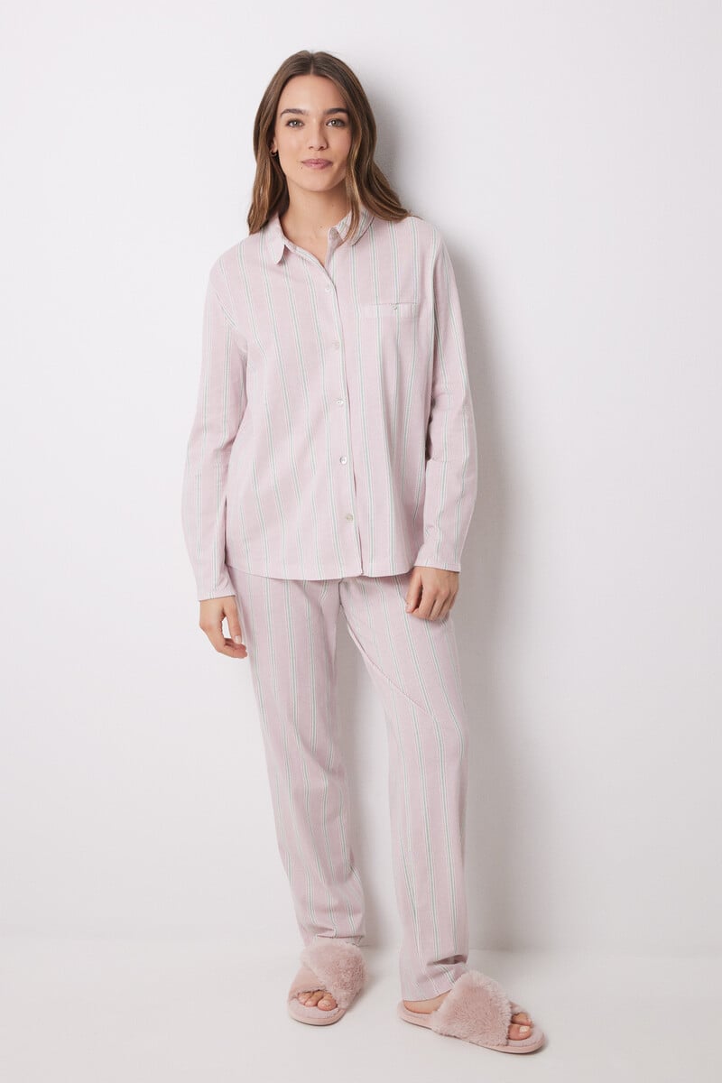 Cortefiel Pijama Camisero Largo 100% Algodón Rayas