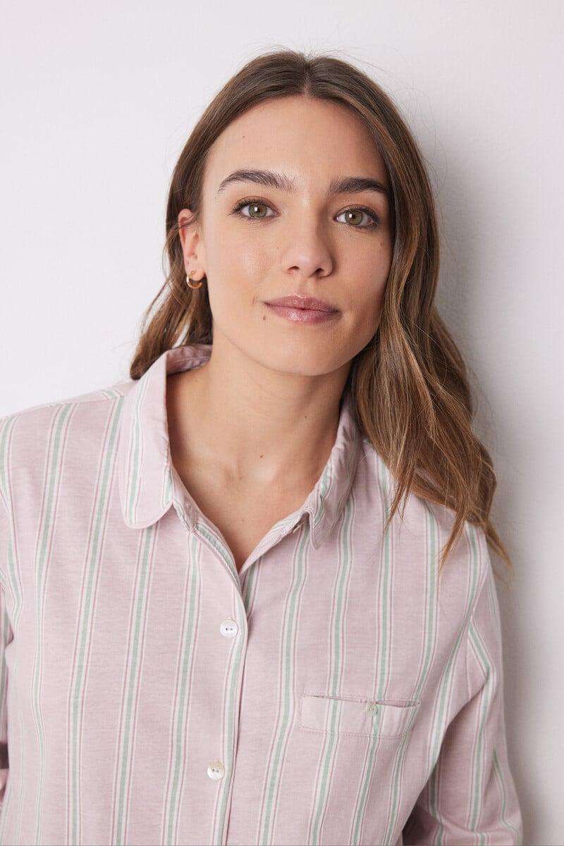 Cortefiel Pijama Camisero Largo 100% Algodón Rayas