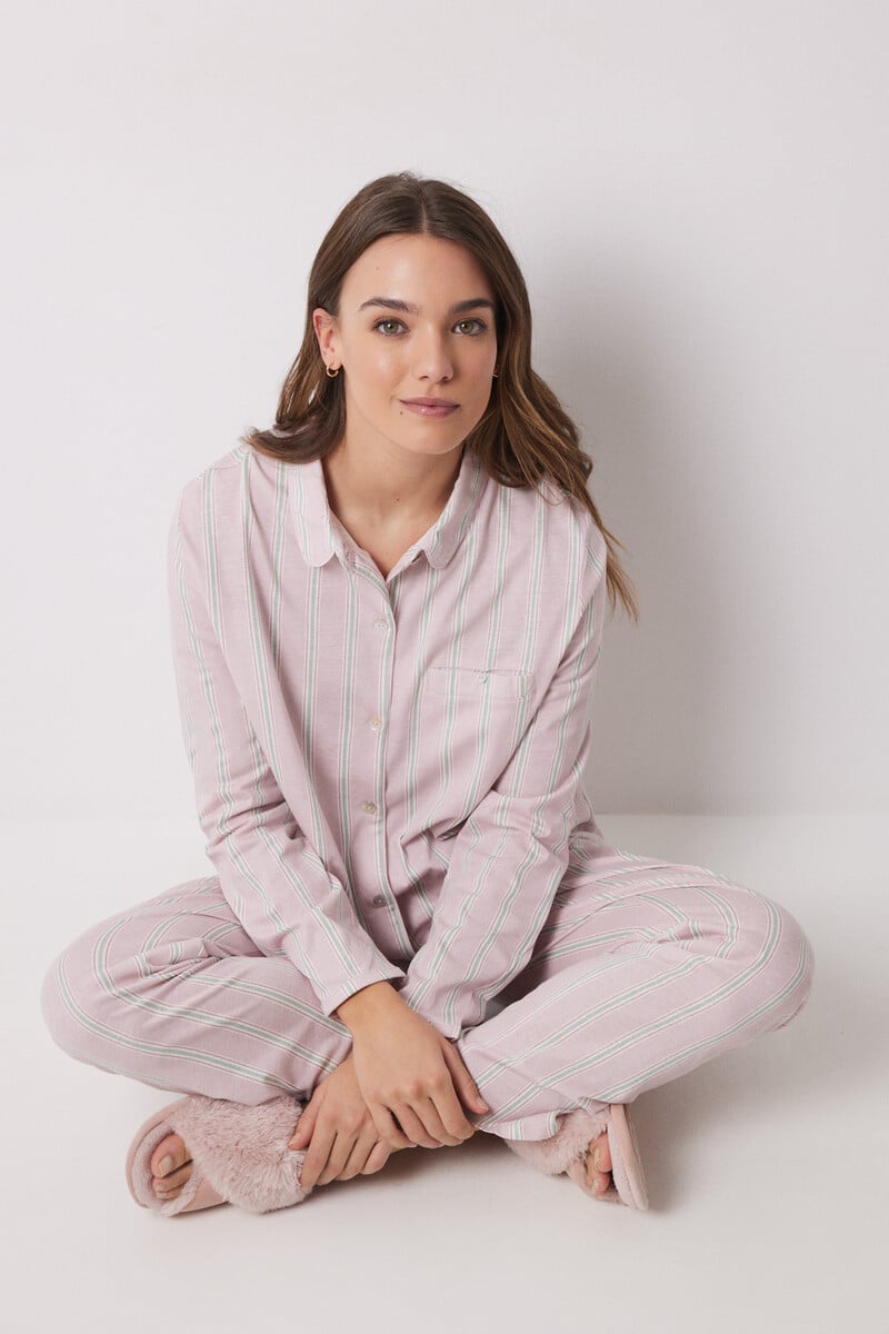 Cortefiel Pijama camisero largo 100% algodón rayas