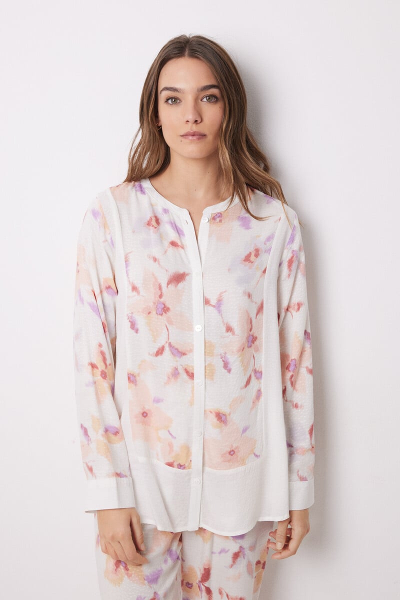 Cortefiel Pijama Camisero Largo Viscosa Flores