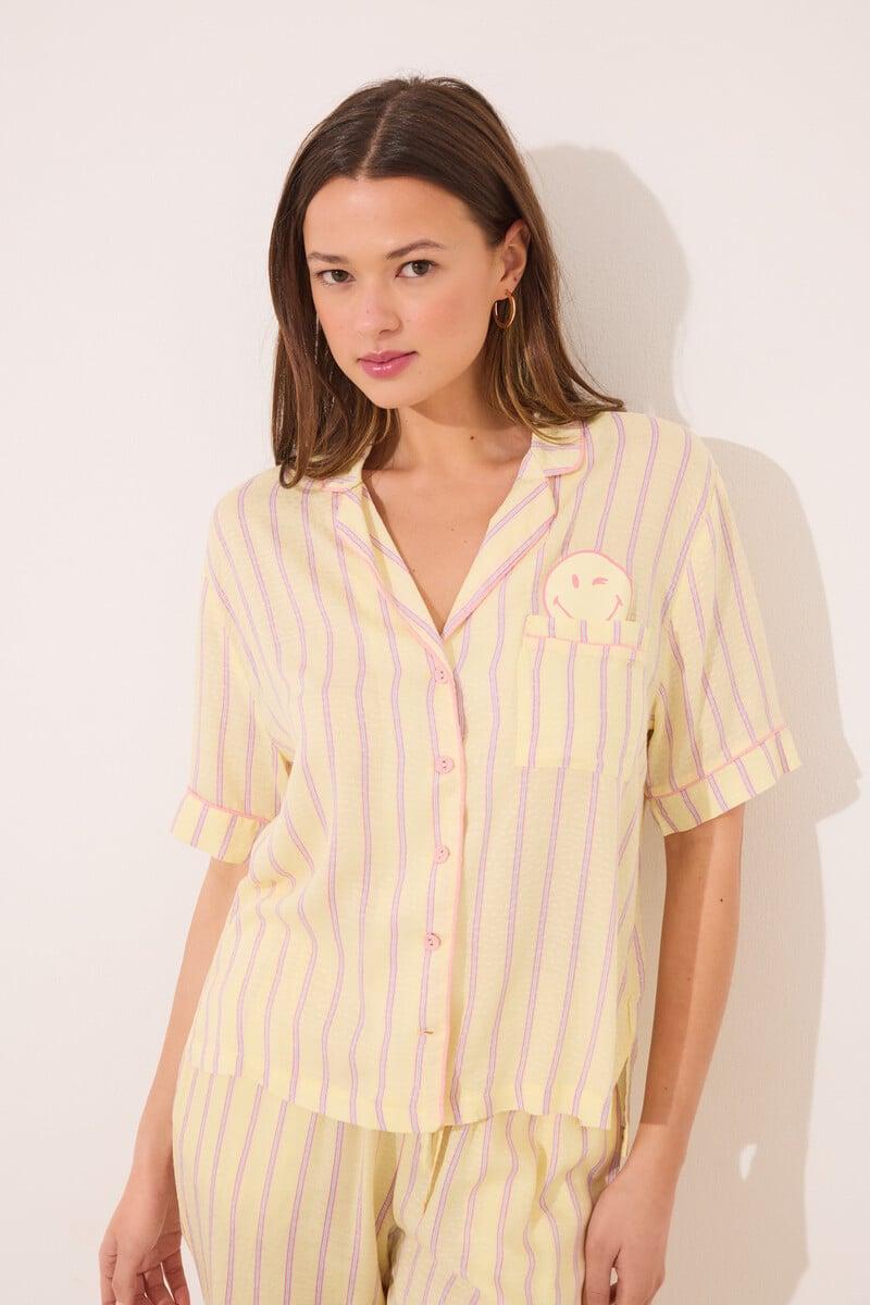 Cortefiel Pijama Camisero Satén Rayas Smiley