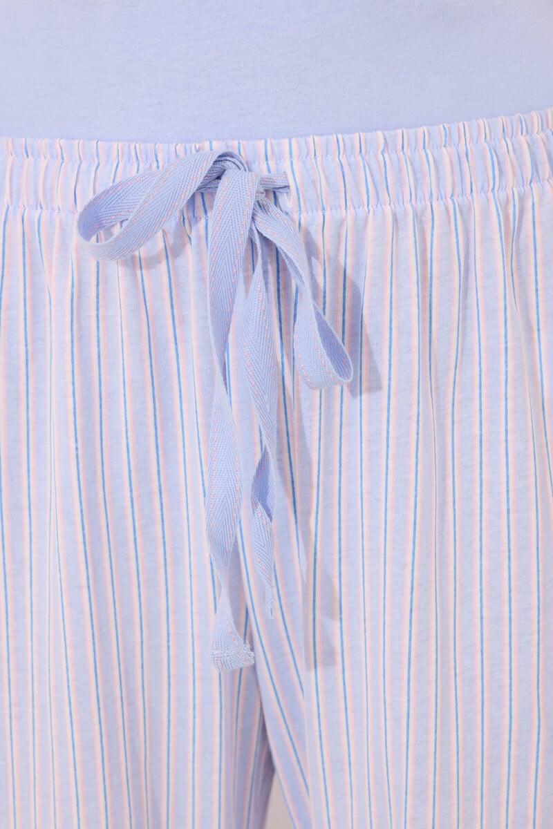 Cortefiel Pijama Capri 100% Algodón Azul Rayas