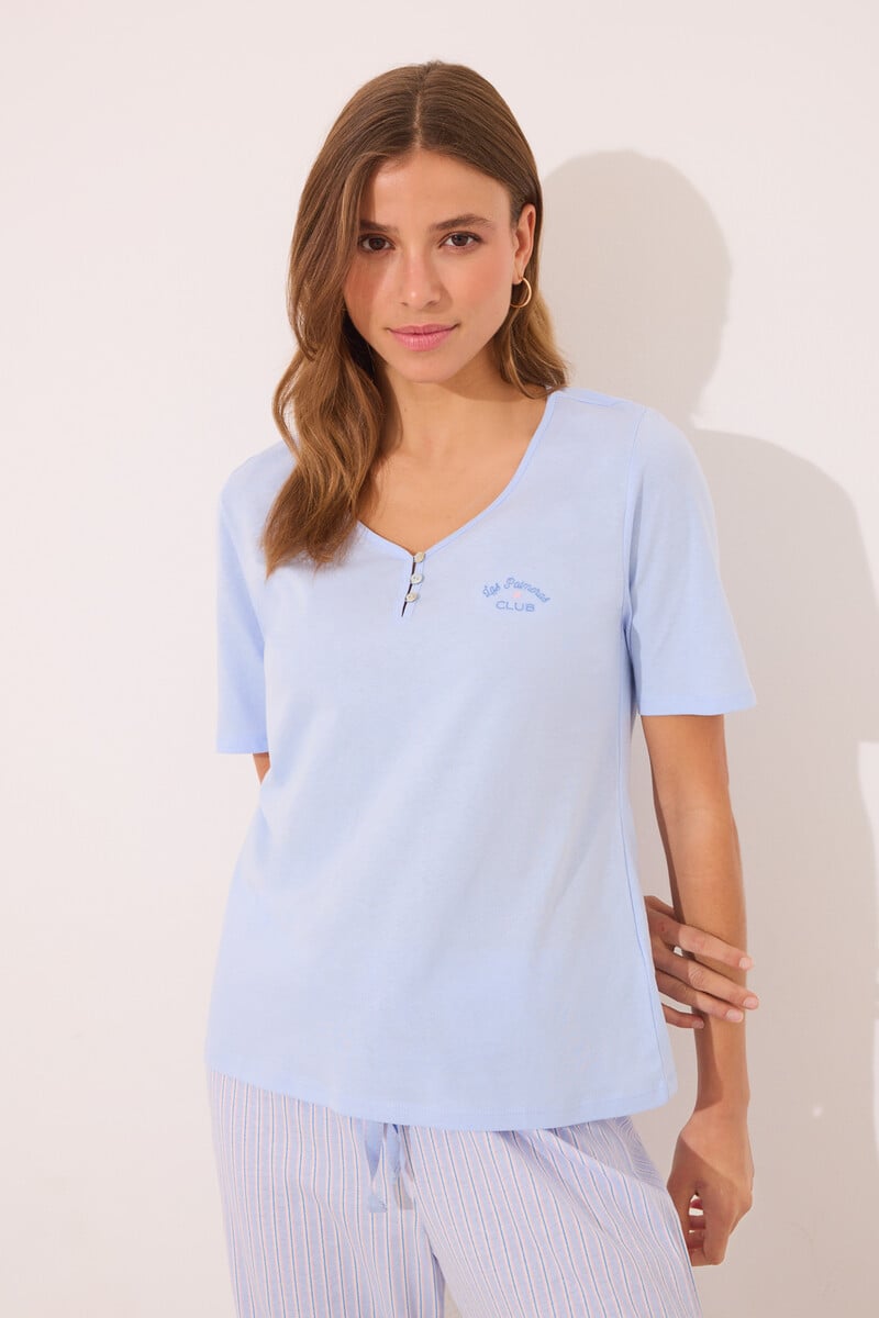 Cortefiel Pijama Capri 100% Algodón Azul Rayas