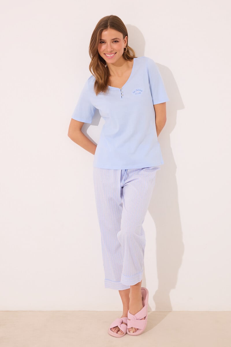Cortefiel Pijama Capri 100% algodón azul rayas