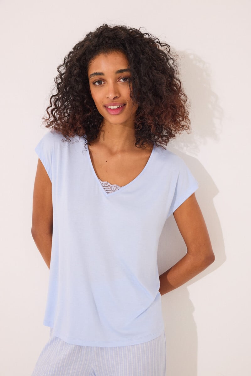 Cortefiel Pijama Capri viscosa azul rayas