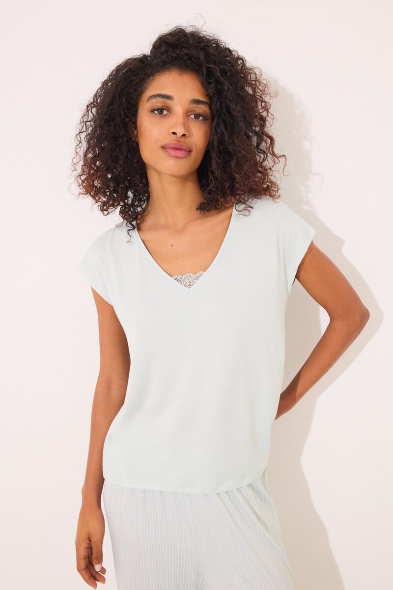 Cortefiel Pijama Capri viscosa verde rayas