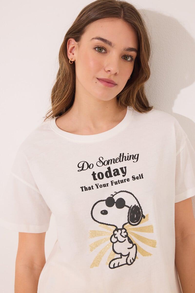 Cortefiel Pijama Corto Algodón Snoopy Marfil