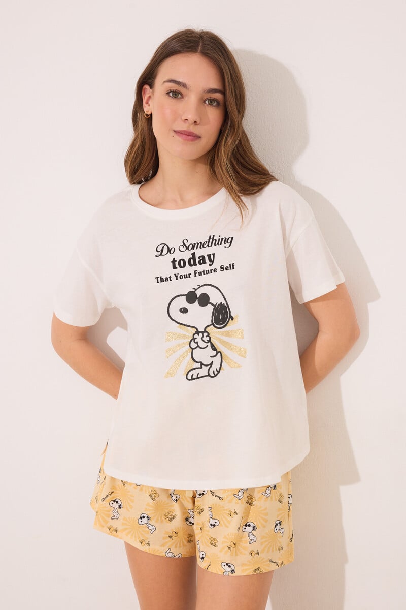 Cortefiel Pijama corto algodón Snoopy marfil