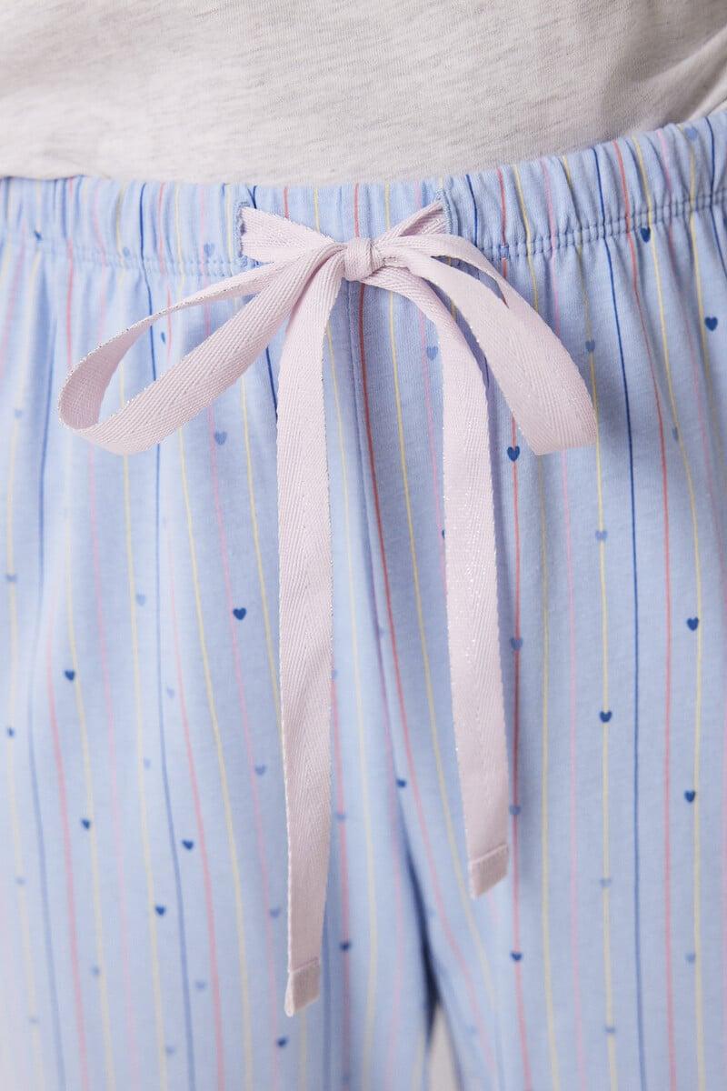 Cortefiel Pijama Largo 100% Algodón Azul Corazones