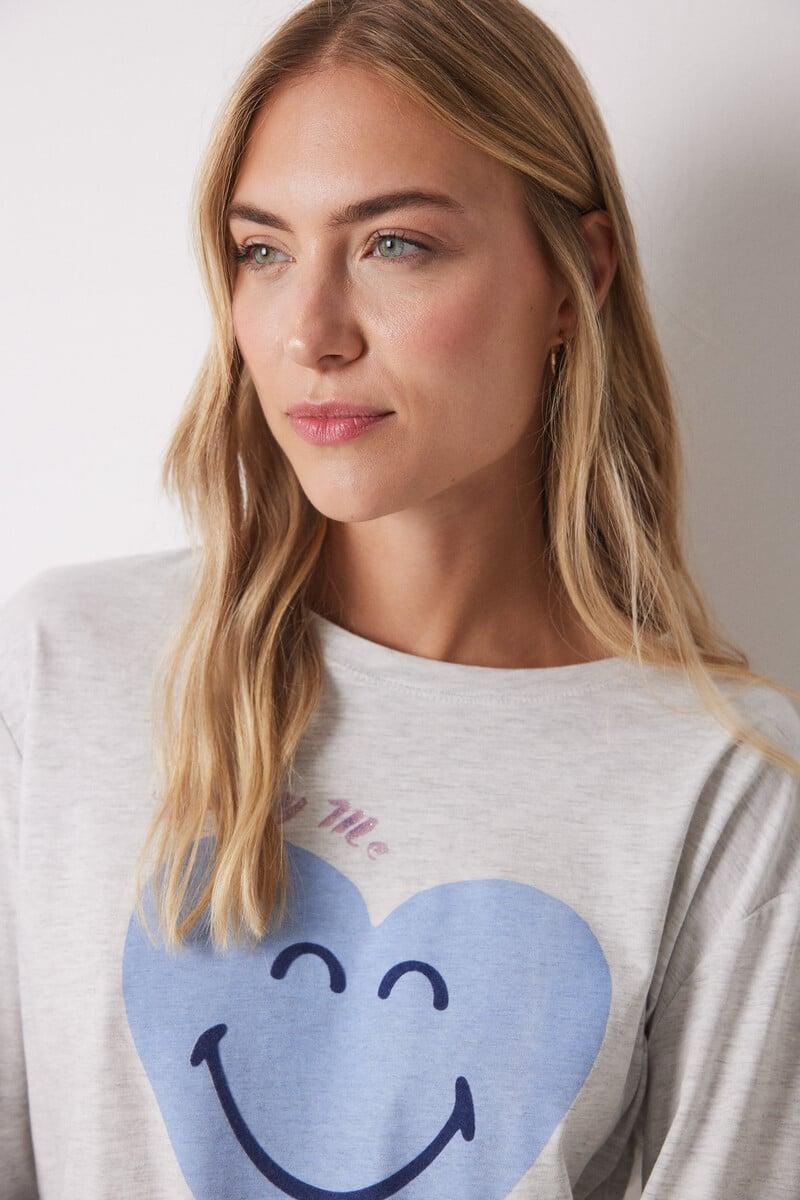 Cortefiel Pijama Largo 100% Algodón Azul Corazones