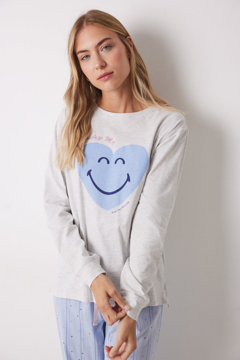 Cortefiel Pijama largo 100% algodón azul corazones