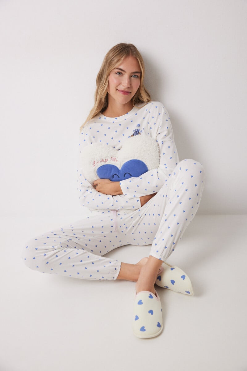 Cortefiel Pijama Largo 100% Algodón Corazones