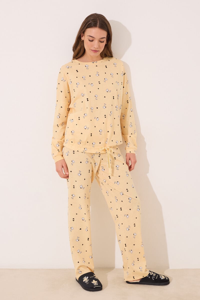 Cortefiel Pijama Largo Algodón Snoopy Amarillo