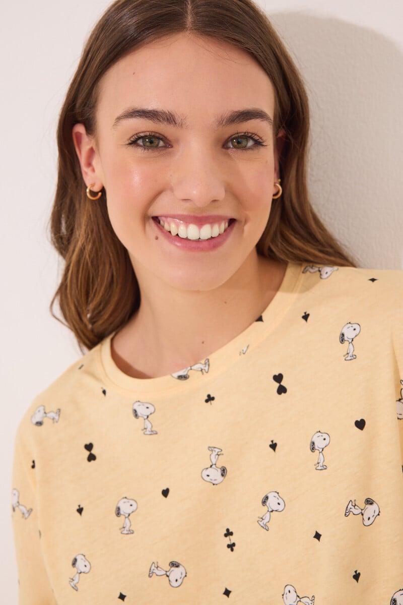Cortefiel Pijama Largo Algodón Snoopy Amarillo