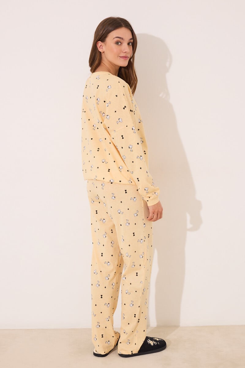 Cortefiel Pijama Largo Algodón Snoopy Amarillo