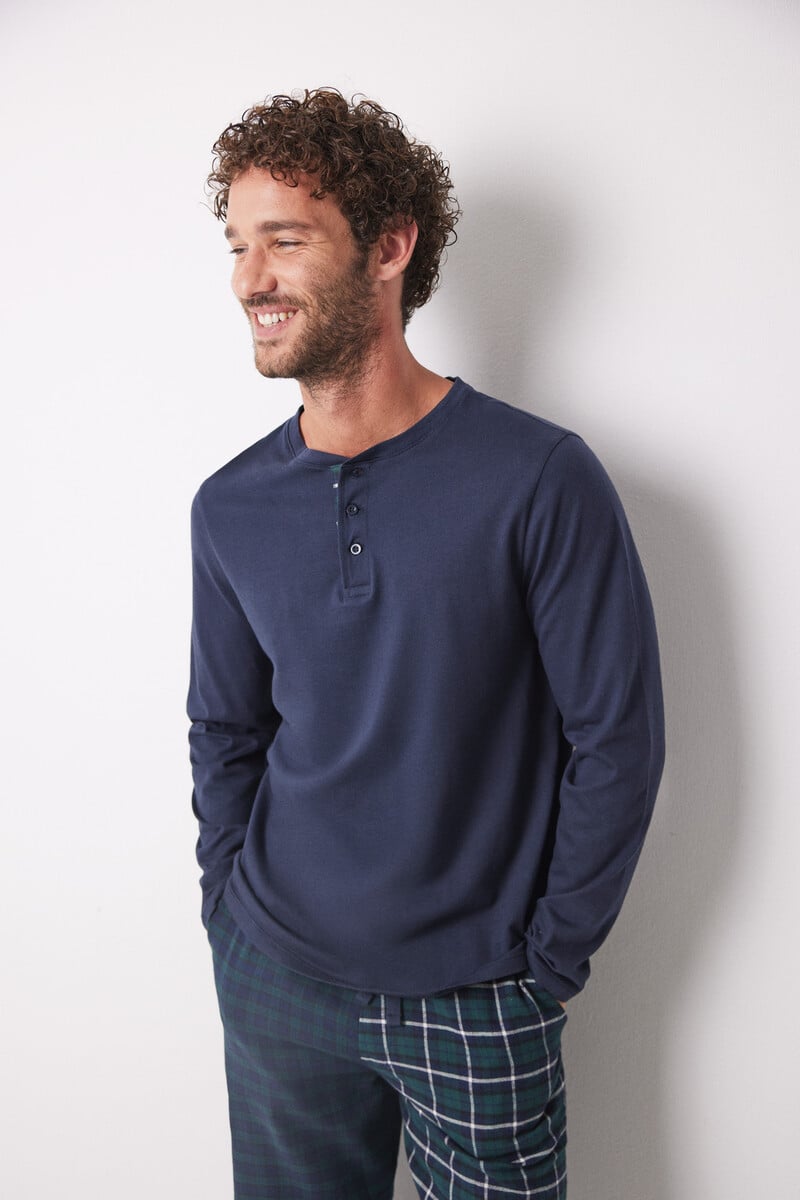 Cortefiel Pijama Largo Hombre 100% Algodón Cuadros