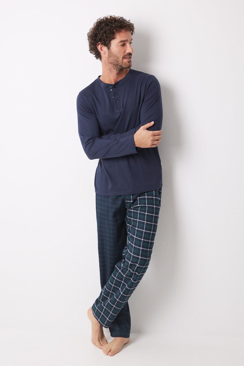 Cortefiel Pijama Largo Hombre 100% Algodón Cuadros