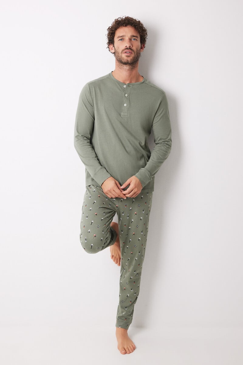 Cortefiel Pijama Largo Hombre 100% Algodón Ski