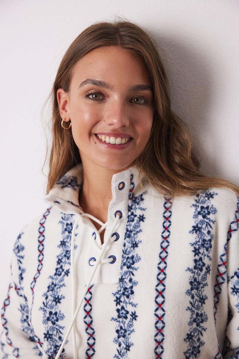 Cortefiel Pijama Largo Polar Flores