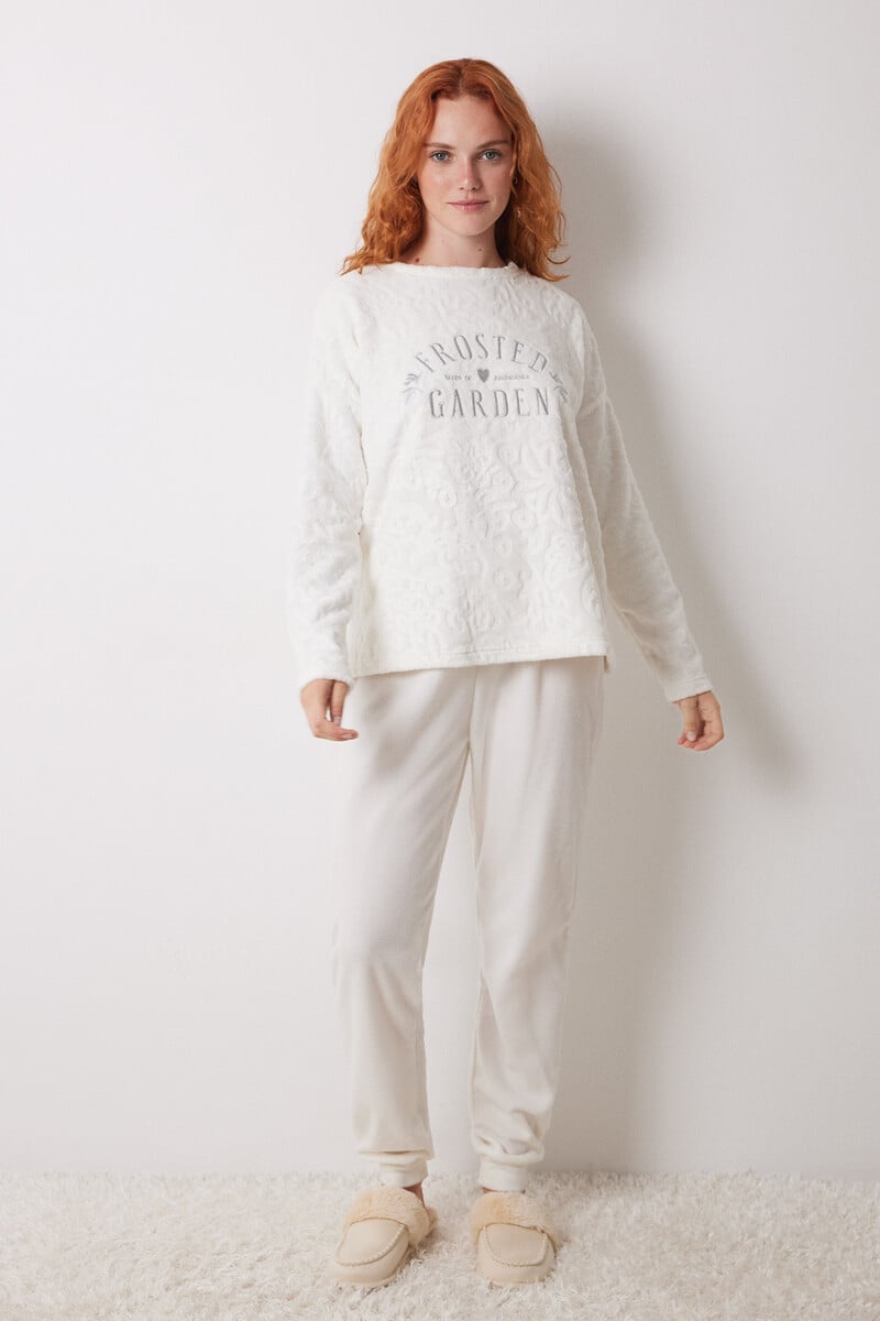 Cortefiel Pijama Largo Polar Marfil