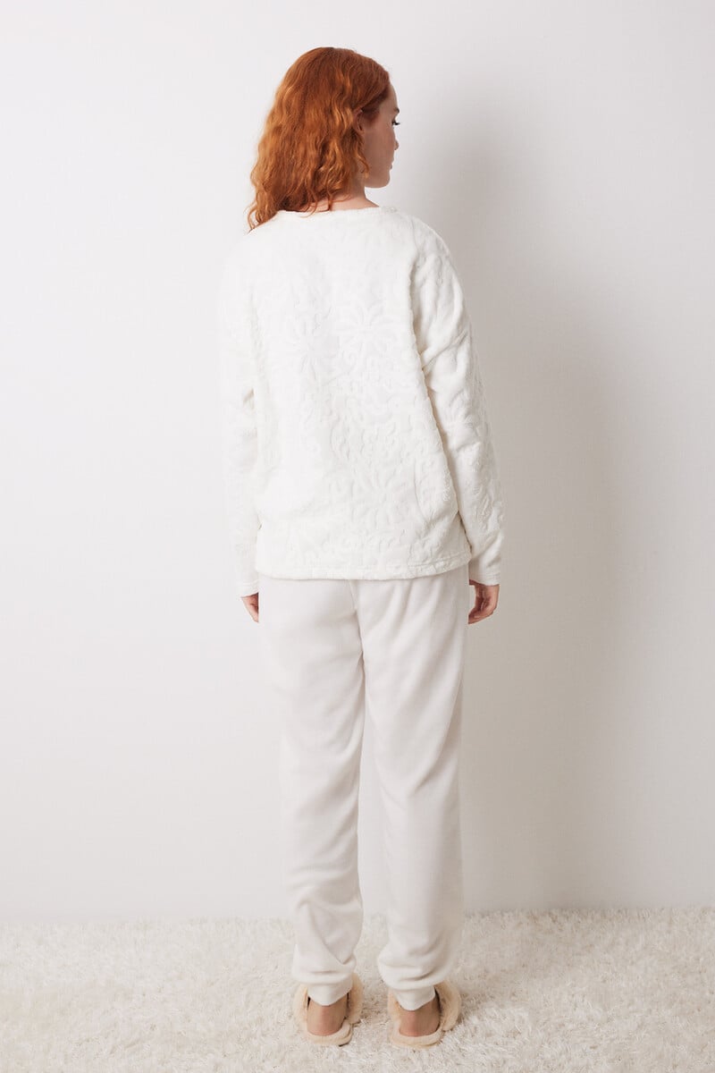 Cortefiel Pijama Largo Polar Marfil