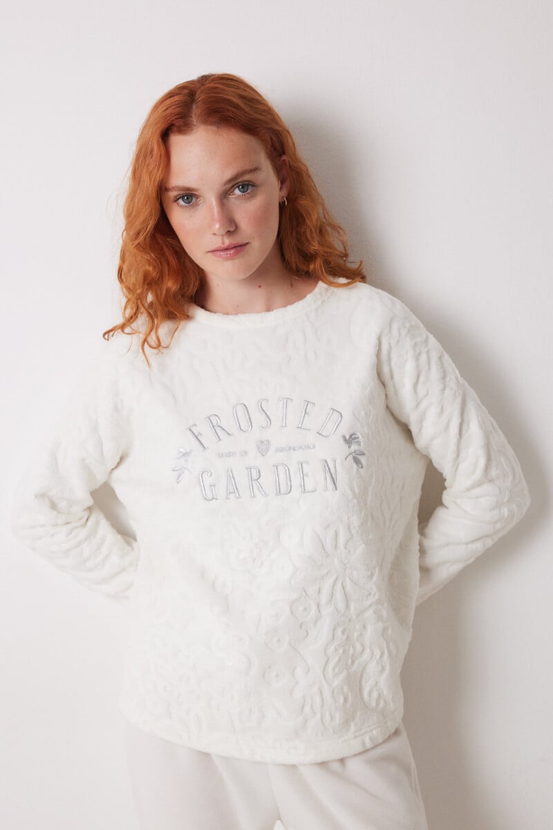 Cortefiel Pijama largo polar marfil